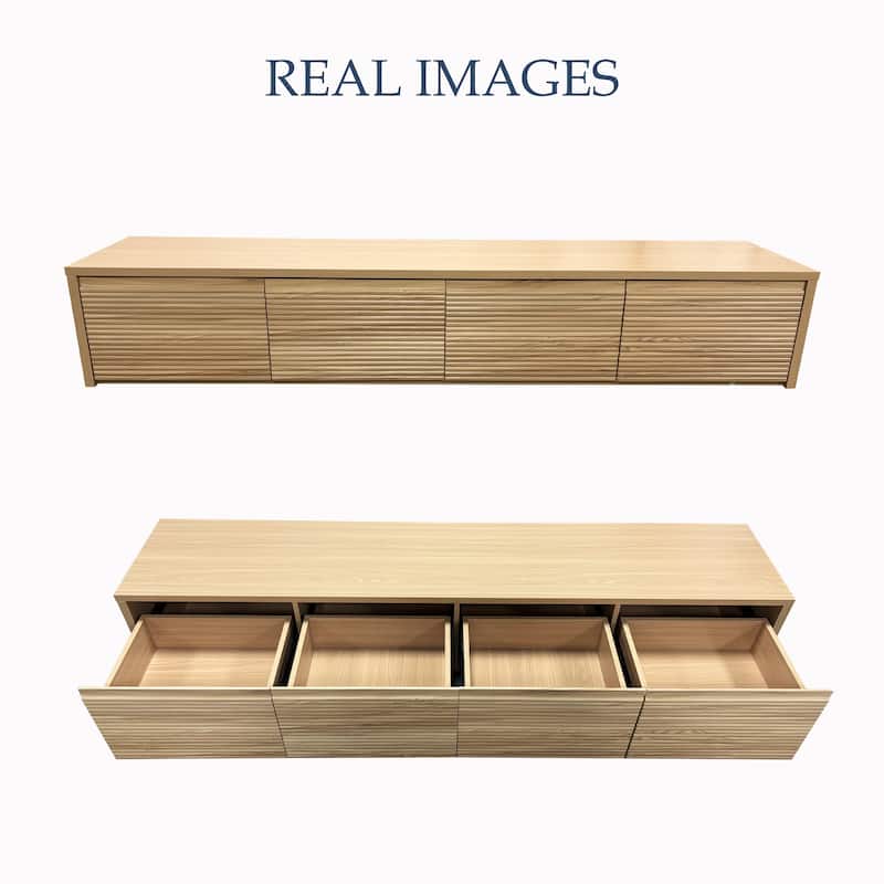78.74" Modern TV Stands, Natural Wood Texture, Media Console with 4 Drawers