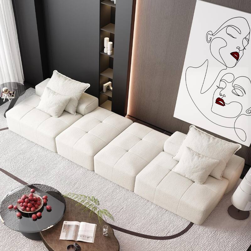 GDFStudio - Sparkling Chenille Oversized 2-Seater 142" Modular Sectional Sofa with 2 Ottomans