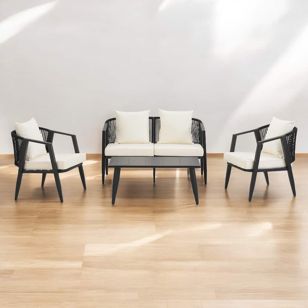 4-Piece Patio Furniture Set with Cushions – Durable Outdoor Seating Set – Outdoor Seating for Garden, Lawn, or Poolside