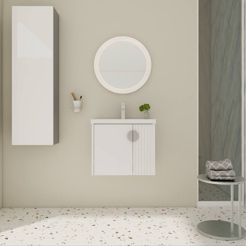 Modern Wall-Mounted Bathroom Vanity with Ceramic Sink, Soft-Close Doors, and 3 Pairs of Metal Handles for Customization