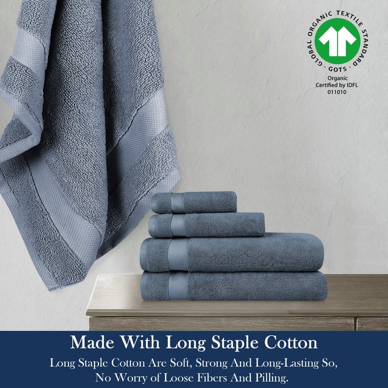 Delara Organic Cotton Luxuriously Plush Bath Towel 10 Piece Set | GOTS & OEKO-TEX Certified | 650 GSM Long Staple