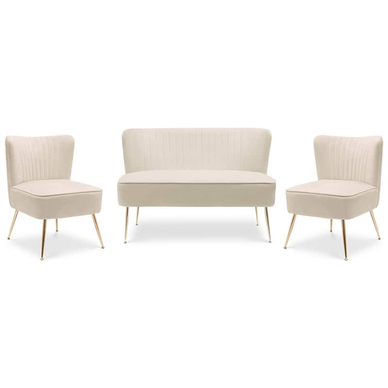 Farrah Upholstered Velvet Polyester Living Room Set With 22 inch Accent Chairs (3-Piece)