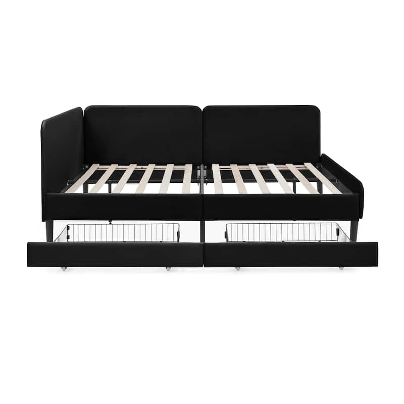 Full Size Upholstered Platform Bed Frame, Velvet Sofa Bed with Storage Drawers, Convertible Sofa Daybed