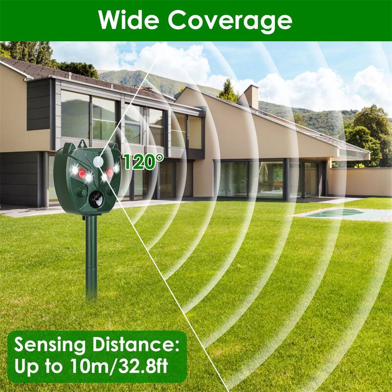 Ultrasonic Solar Animal Repeller with 5 Gears for Farm Garden Yard