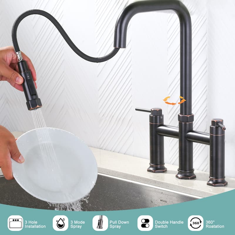 WOWOW Double Handle Pull Down Kitchen Faucet