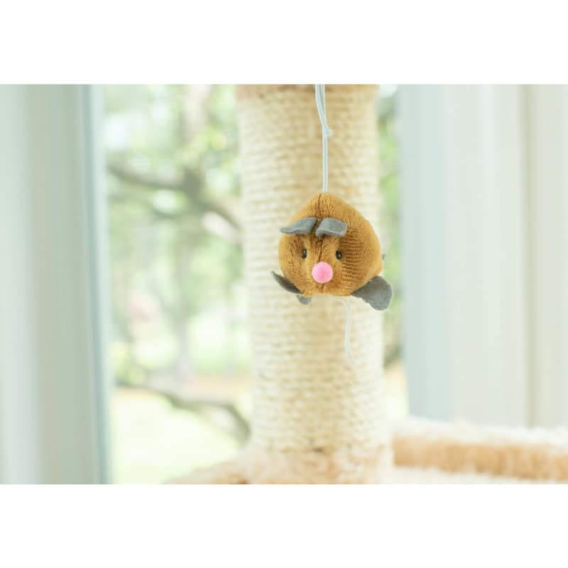 Multi-Level Real Wood Cat Tower Cat Tree In Beige