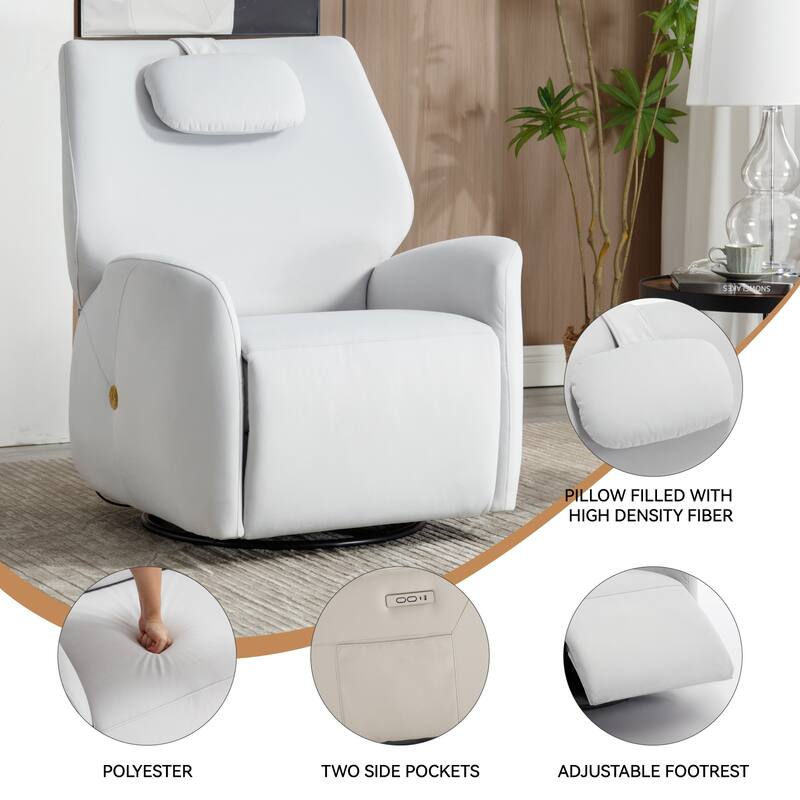 Swivel,Rocker Power Recliner Chair,Lumbar,Neck Support Pillow,Max Swivel Degree 270,Heavy Duty Motion Mechanism,USB,Type-C Ports