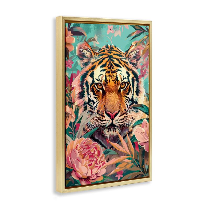 Stupell Fierce Tiger In Waiting Framed Floater Canvas Wall Art Design By LSR Design Studio