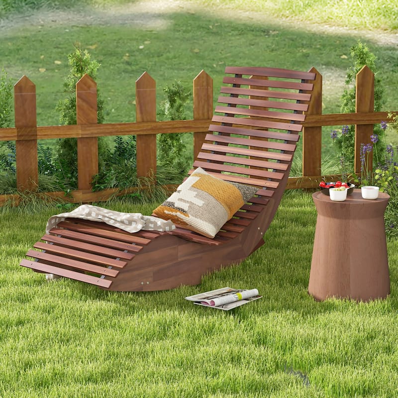 Gymax Set of 2 Acacia Wood Patio Chaise Lounge Chair Outdoor Rocking