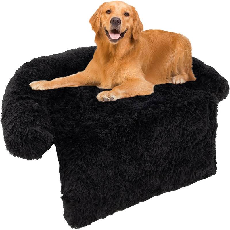 Soft Calming Dog Bed -Fluffy Plush Pet Bed w/ Removable Washable Cover - Large