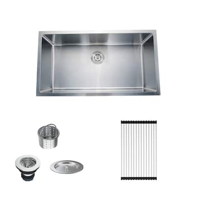 CB HOME 32'' PRO Undermount Single Bowl Stainless Steel Kitchen Sink with Roll Up Rack - 32''X19''X10''