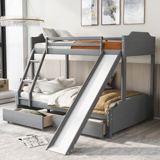 Twin/Full Upholstery Bunk Bed with Drawers & Slide - Bed Bath & Beyond ...