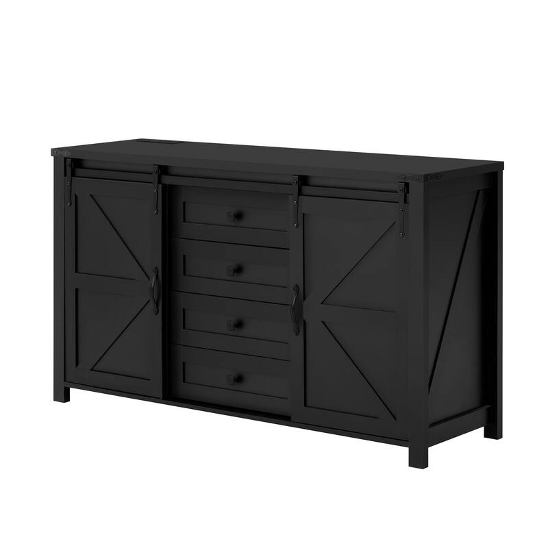 Unnie 55" Farmhouse Storage Cabinet with 4 Drawers and Power Outlet