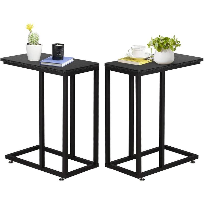 VECELO C-Shaped End Table Small Side Table Sofa Table with Metal Frame C-Shaped Couch Table Nightstand Set of 2