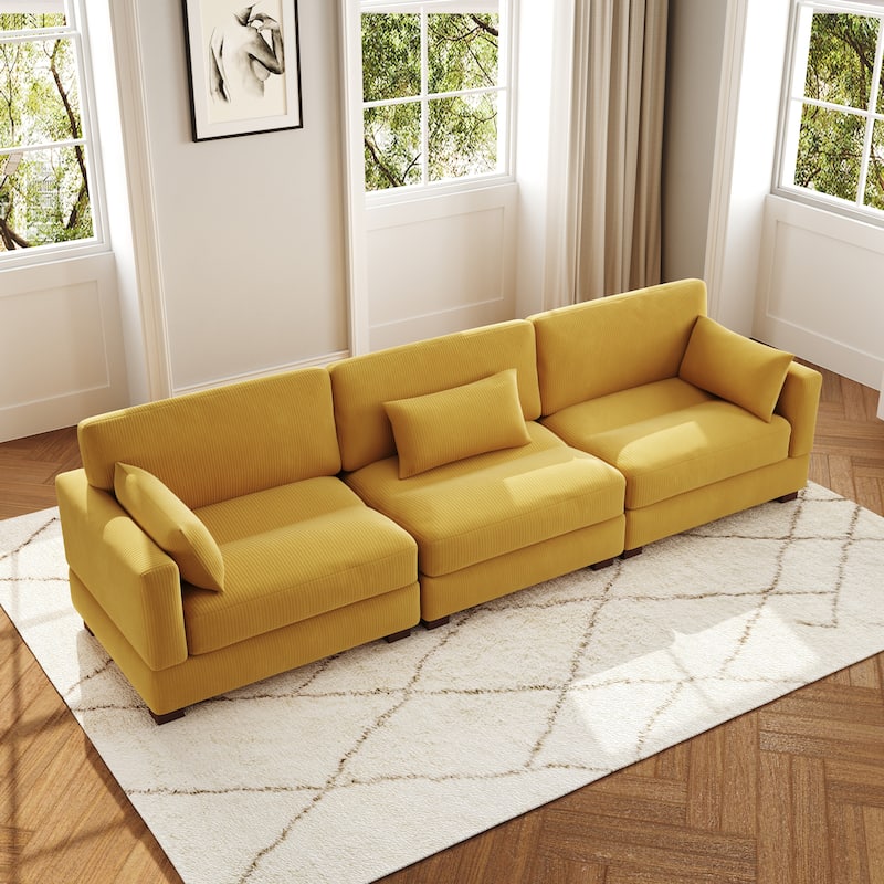 3-Piece Corduroy Couch Modular Sectional Sofa