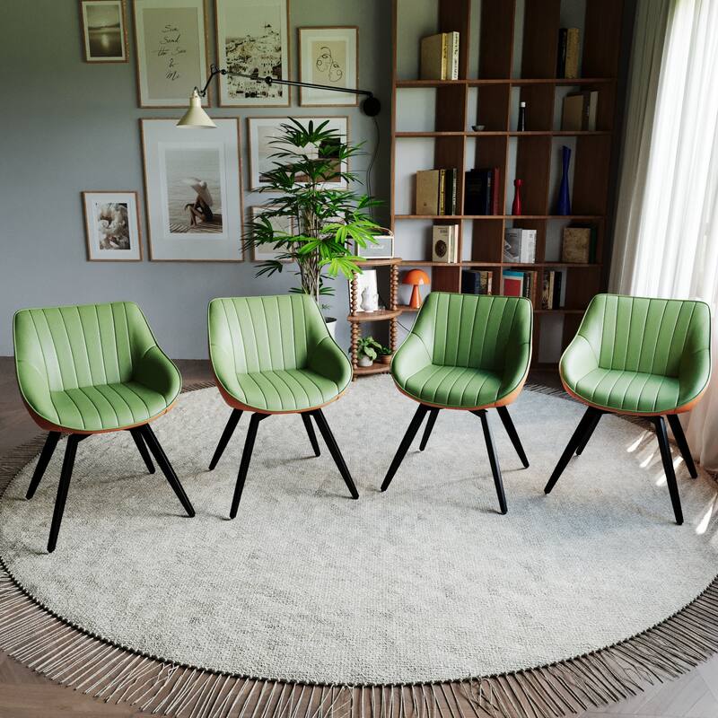 A set of 4 dining chairs, medieval modern kitchen dining chair, PU decorative chairs with black metal legs, suitable for