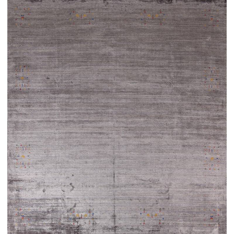 Gray Gabbeh Oriental Area Square Area Rug Handmade Silk Carpet - 9'11"x 10'7"
