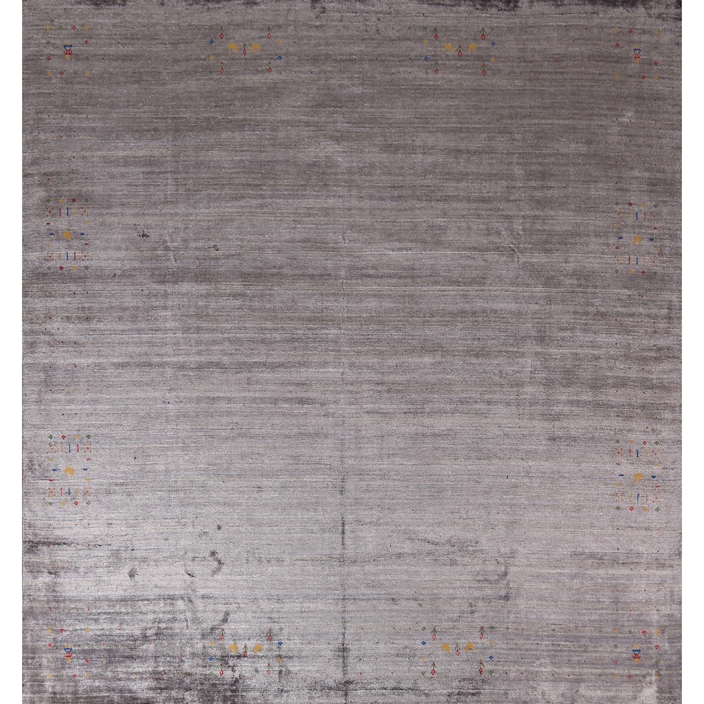 Gray Gabbeh Oriental Area Square Area Rug Handmade Silk Carpet - 9'11"x 10'7"