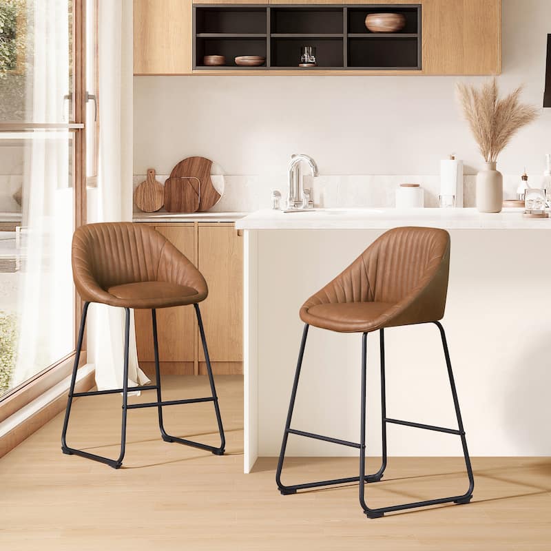 Art Leon Modern Faux Leather Metal Frame Counter Height Bar Stools (Set of 2)