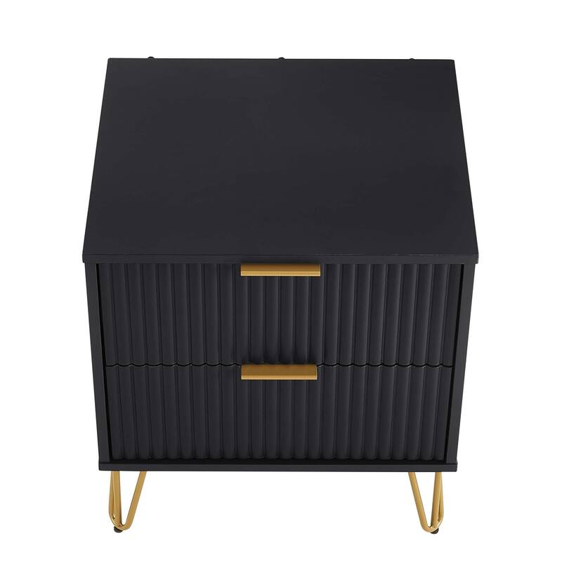 Fluted Nightstand with 2 Drawers Metal Legs Tool Free Assembly