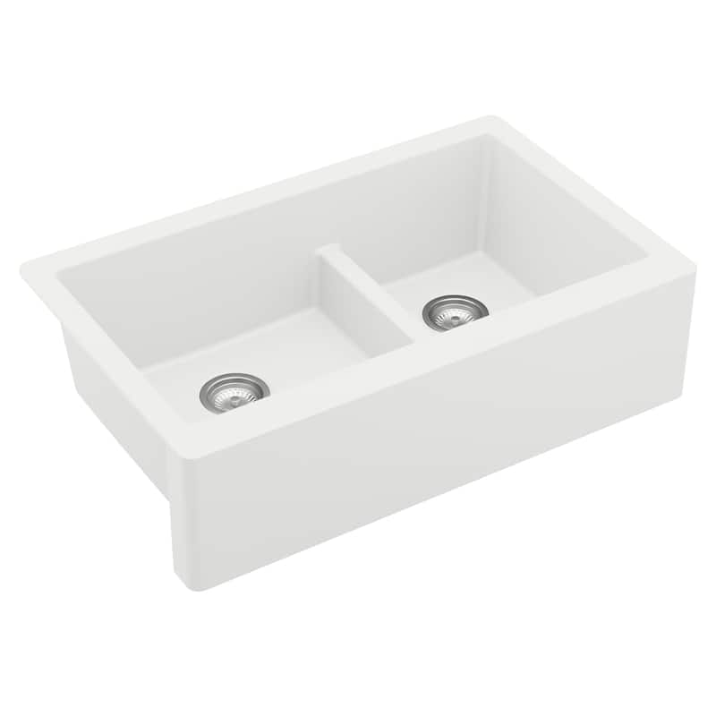Karran Farmhouse/Apron-Front Quartz Double Bowl Kitchen Sink