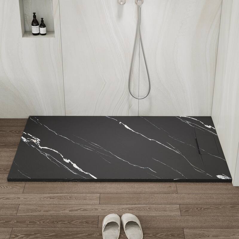 SMC Alcove Shower Pan Base with Reversible Drain, Low Profile, Wheelchair Access, Slip-Resistant, cUPC Certified