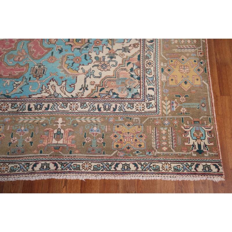 Pink Tabriz Persian Vintage Area Rug Handmade Wool Carpet - 9'11" x 13'4"