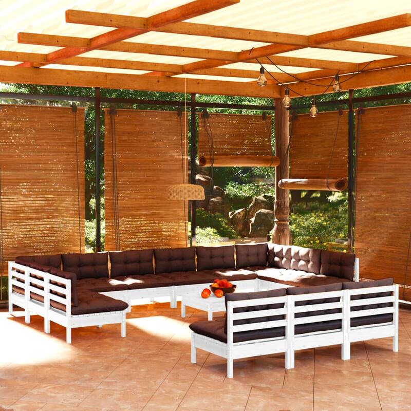 vidaXL Solid Pinewood Patio Lounge Set 14 Piece with Cushions Multi Colors