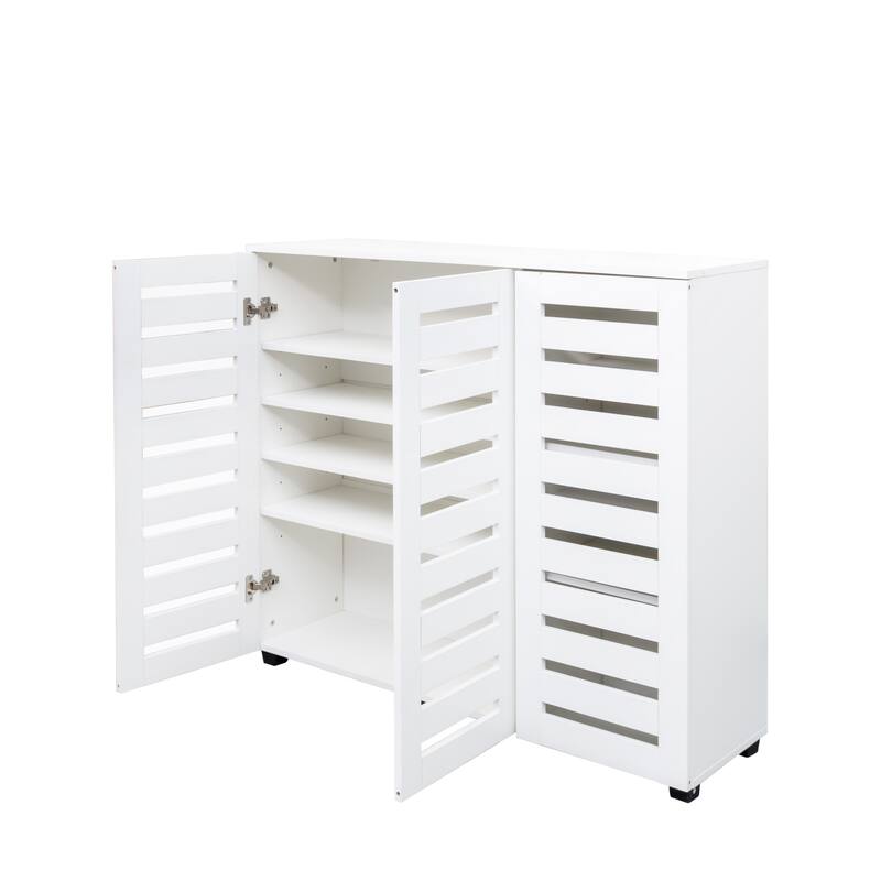 Roomfitters 5-Tier Shoe Cabinet, Wooden Shoe Storage Organizer with Adjustable Shelves and Louvered Doors