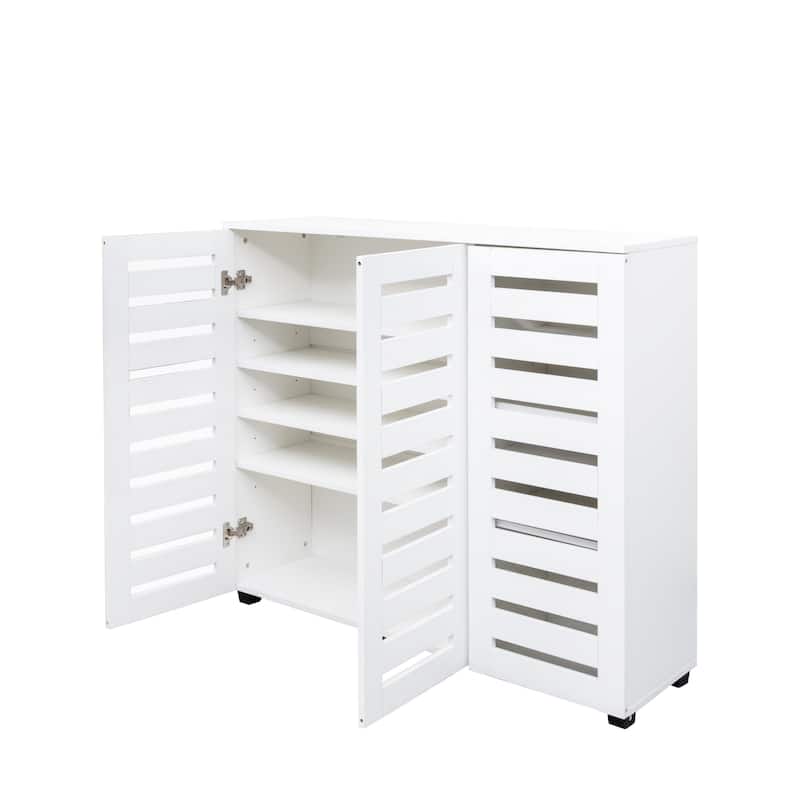 Wooden Shoe Cabinet with Louvered Doors, Freestanding Shoe Cabinet Organizer, 5-Tier Shoe Cabinet with Adjustable Shelves