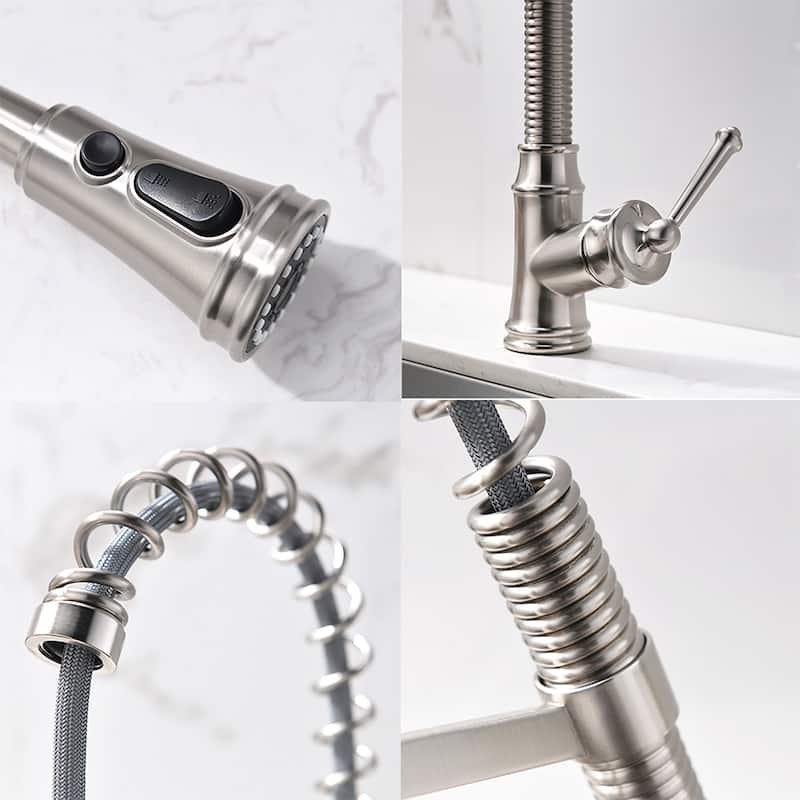 Modern Brushed Nickel Pull-down Single-handle Kitchen Sink Faucet