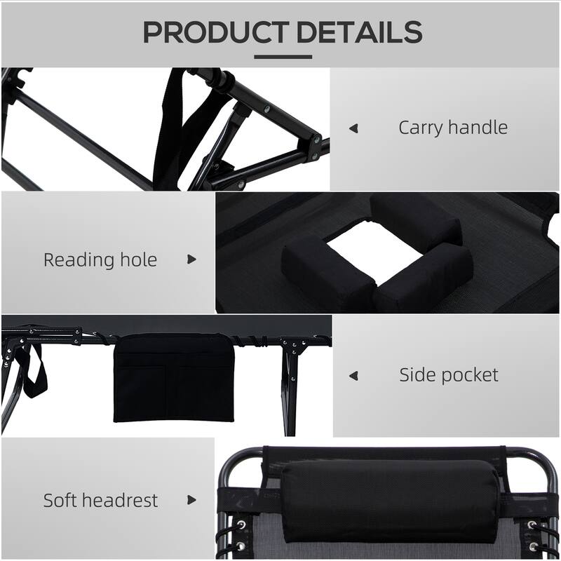 Outsunny 2 Piece Folding Chaise Lounge with 5-level Reclining Back, Outdoor Tanning Chair with Reading Face Hole