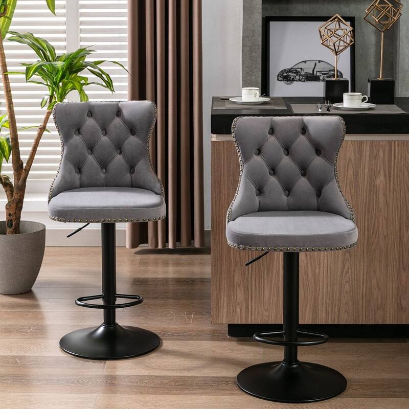 Bar stools with Backs Luxurious Velvet Swivel - Adjustable Height, Set of 2