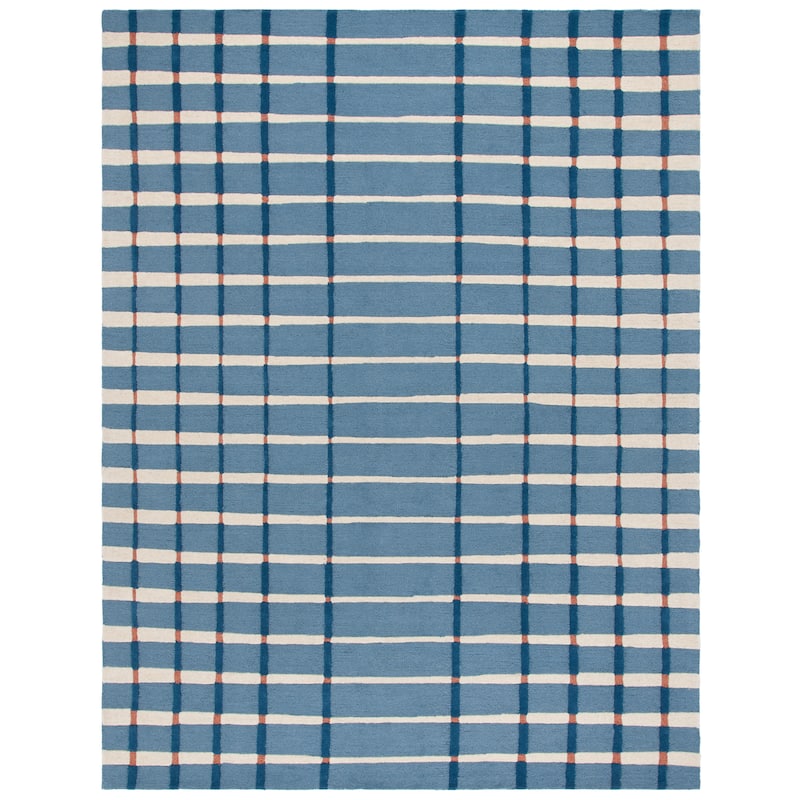 SAFAVIEH Handmade Genre Cvjatka Striped Wool Rug - 6' Square - Blue/Ivory