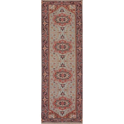 Light Blue Heriz-Serapi Oriental Runner Rug Wool Carpet - 2'6"x 9'10"