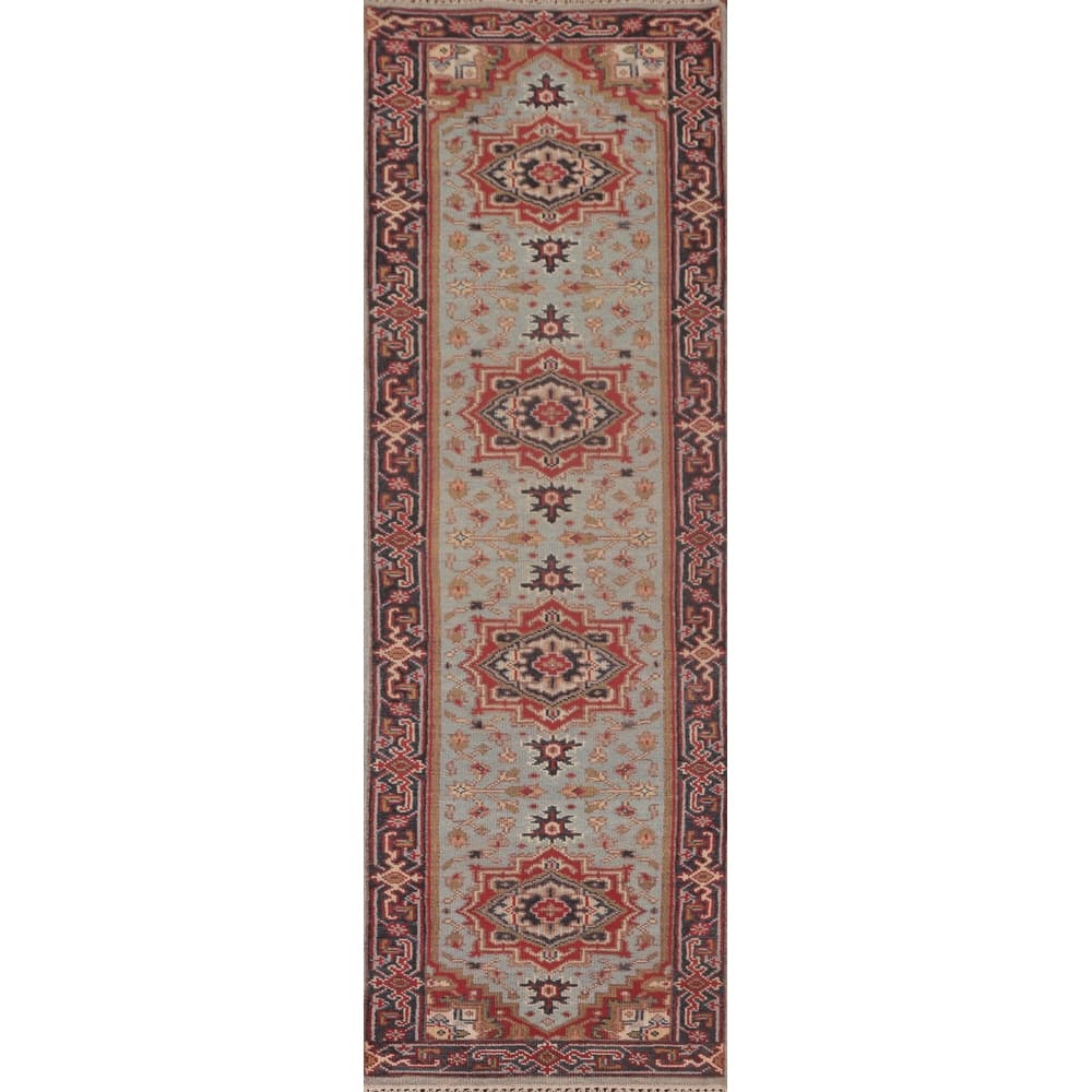 Light Blue Heriz-Serapi Oriental Runner Rug Wool Carpet - 2'6"x 9'10"