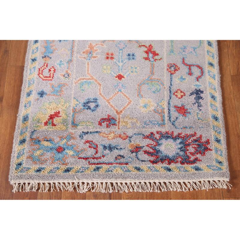 Silver Gray Oushak Oriental Accent Rug Handmade Wool Carpet - 2'6"x 6'0"