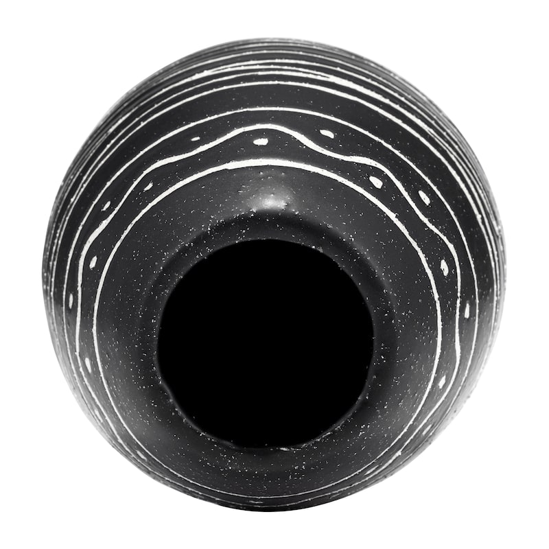 8" Ceramic Vase Contemporary Black and White Tribal Design Vase For Decorative Table Accent Stylish Home or Office