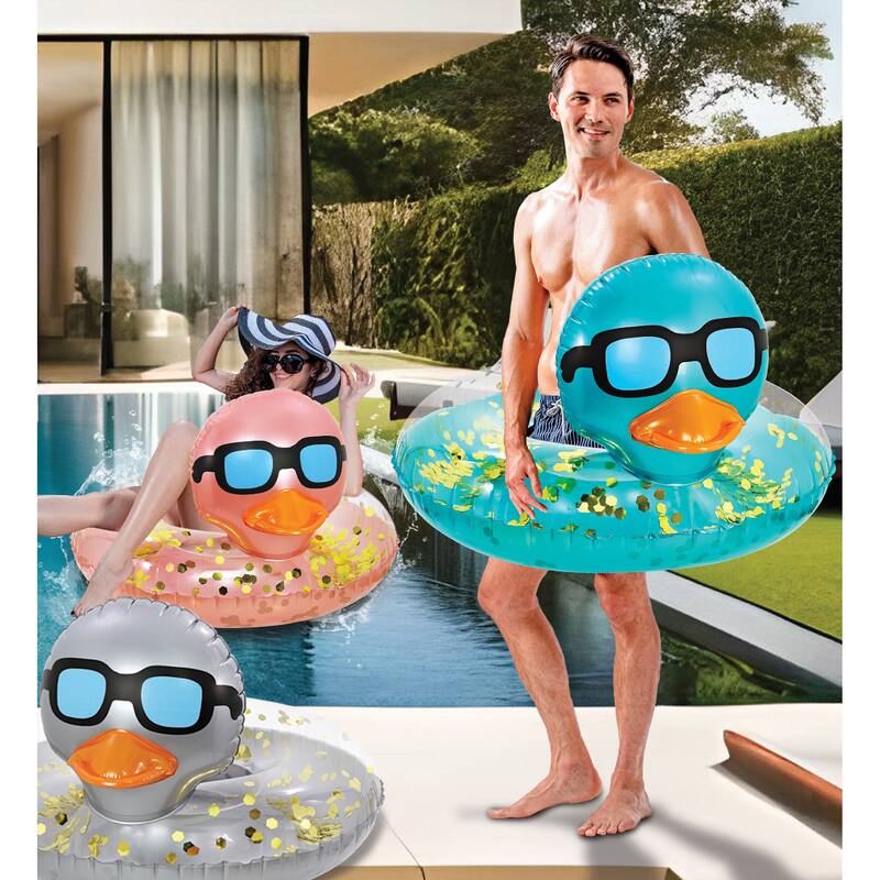 POZA Inflatable Duck Pool Float Tube for Kids and Adults - Blue Gold - 36 inches