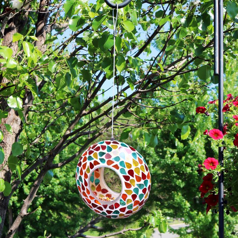 Outdoor Hanging Bird Feeder Blue Mosaic Fly-Through Design - 6"