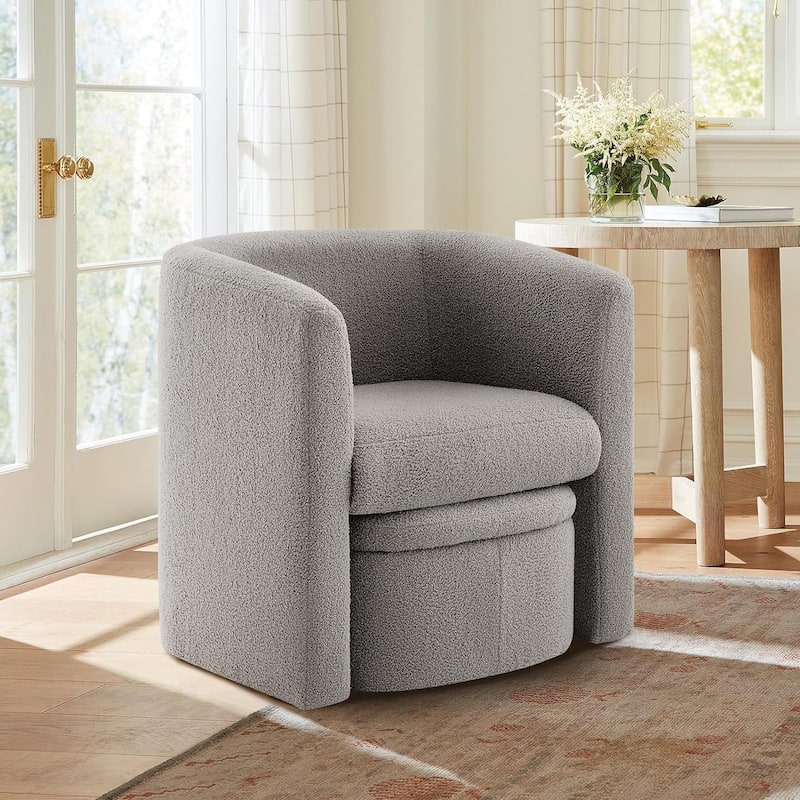 RENEWLINE Sherpa Barrel Chair & Storage Ottoman Set - Plush Compact Accent for Reading Nooks, Cloud-Like Lounge Seat