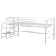 preview thumbnail 11 of 15, White Twin Size Metal Mid Loft Bed with Storage Stairs and Fence