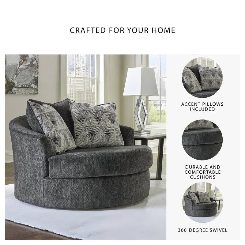 Signature Design by Ashley Biddeford Gray Oversized Swivel Accent Chair - 56"W x 55"D x 39"H