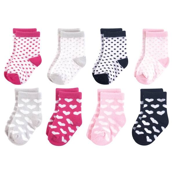 slide 1 of 1, Luvable Friends Baby Girl Fun Essential Socks, Hearts Black Pink Hearts Black Pink - 0-6 Months