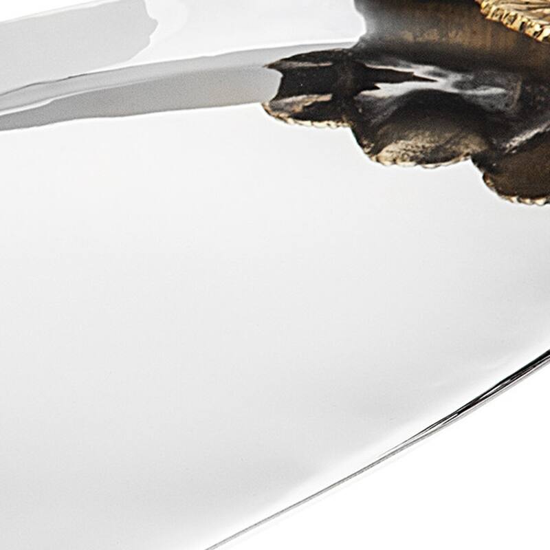 HomeRoots 20" Silver And Gold Oval Stainless Steel Handmade Serving Tray With Handles