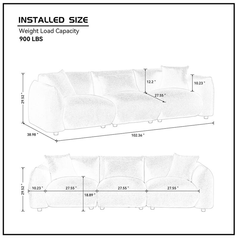Modern 3-Seater Fabric Sectional Sofa with Legs