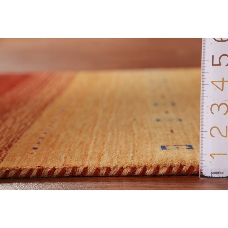 Hand Knotted Oriental 100% Wool Carpet Tribal Stripe Oranges & Rust Gabbeh Area Rug - 4' 10'' X 3' 1''