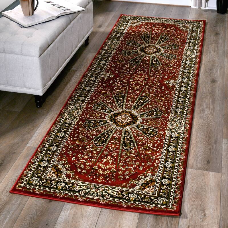 Persian Collection Black Traditional Area Rug - 2'8'' X 8'1'' - Red