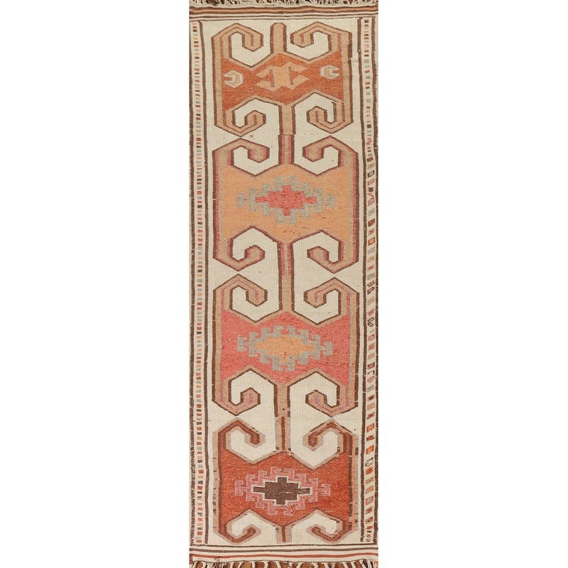 Turkish Anatolian Natural Dye Runner Rug Handmade Wool Carpet - 3'5"x 13'5"