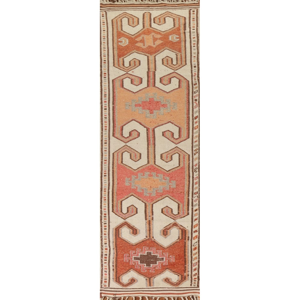 Turkish Anatolian Natural Dye Runner Rug Handmade Wool Carpet - 3'5"x 13'5"